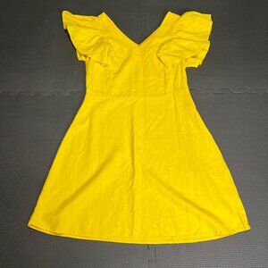 A New Day Yellow Linen Blend Ruffle Sleeve Fit & Flare Dress Size 2